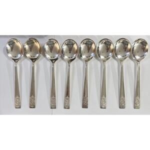 Set of 8 National Silver Co Inauguration Gumbo Soup Spoons Silverplate 1948 Vtg